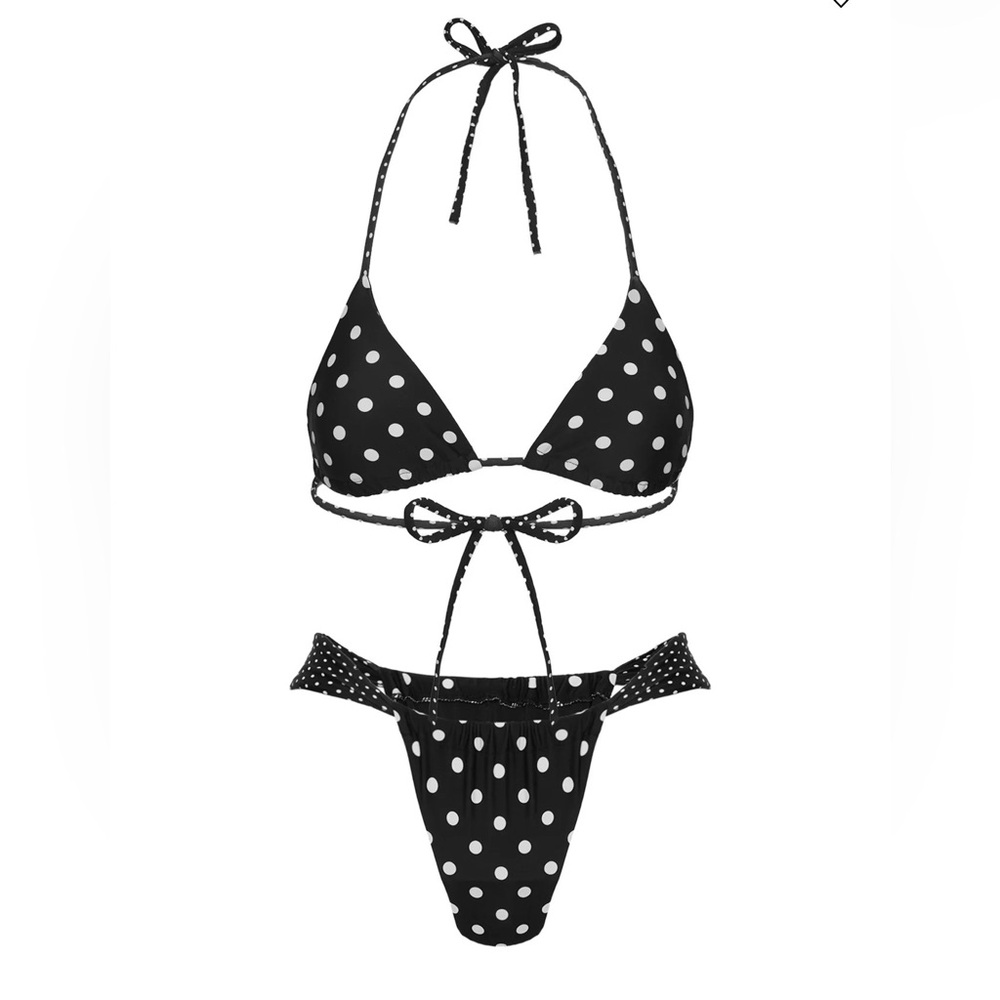 Princess Polly Jenner Triangle Bikini Top / Bottoms - BLACK + POLKA DOT